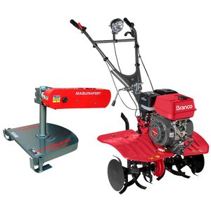 Kit Motocultivador Branco BTTG 6.5 e Roçadeira Frontal RF-500 com Kit Redutor