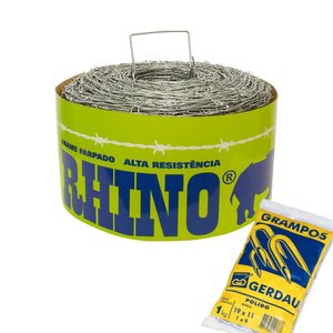 Kit Arame Farpado Rhino Morlan 400 Metros com Grampo Gerdau Polido 19x11 para Cerca