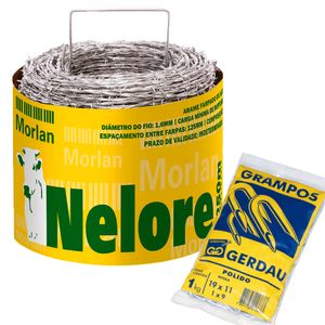 Kit Arame Farpado Nelore Morlan 250 Metros com Grampo Gerdau Polido 19x11 para Cerca