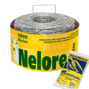 Kit Arame Farpado Nelore Morlan 500 Metros com Grampo Gerdau Polido 19x11 para Cerca