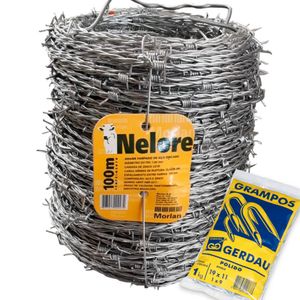 Kit Arame Farpado Nelore Morlan 100 Metros com Grampo Gerdau Polido 19x11 para Cerca