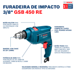 FuradeiraBoschdeImpactoGSB450RE450W38PolcomKit30Pecas