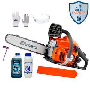 Kit Motosserra Husqvarna 125 e Óleo Misturador Luva e Óculos