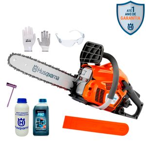 Kit Motosserra Husqvarna 120 e Óleo Misturador Luva e Óculos