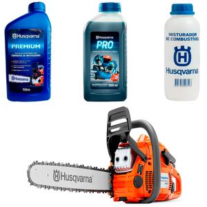 Kit de Motosserra Husqvarna 445 II a Gasolina  45,7cc Sabre 18" C/ Óleo Lubrificante