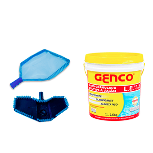 Kit De Limpeza Para Piscinas Com Cloro Genco 2,5 Kg Granulado 3 Em 1 Balde