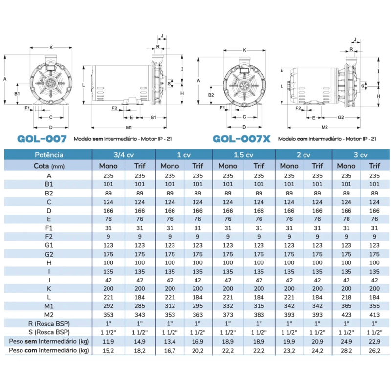 Motobomba Centrifuga Scharpia GOL-007 - 1,0CV 110V220V Monofasica -1-