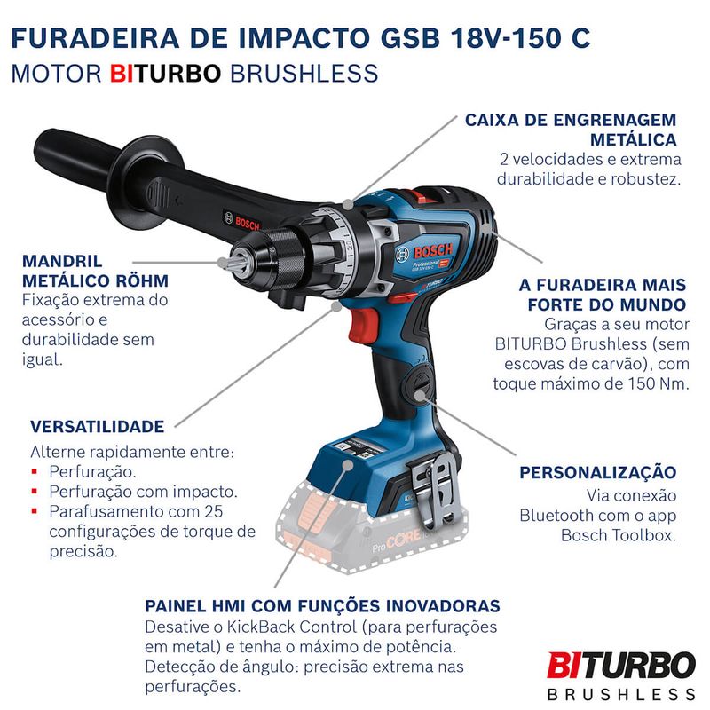 Parafusadeira e Furadeira Impacto Bosch GSB 18V-150 com Carregador e Bateria -2-